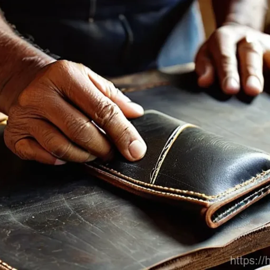 수공예 레더 공예 - **Prompt: The Artisan's Craft**
    "A close-up shot of a skilled Indian leather artisan, possibly a...