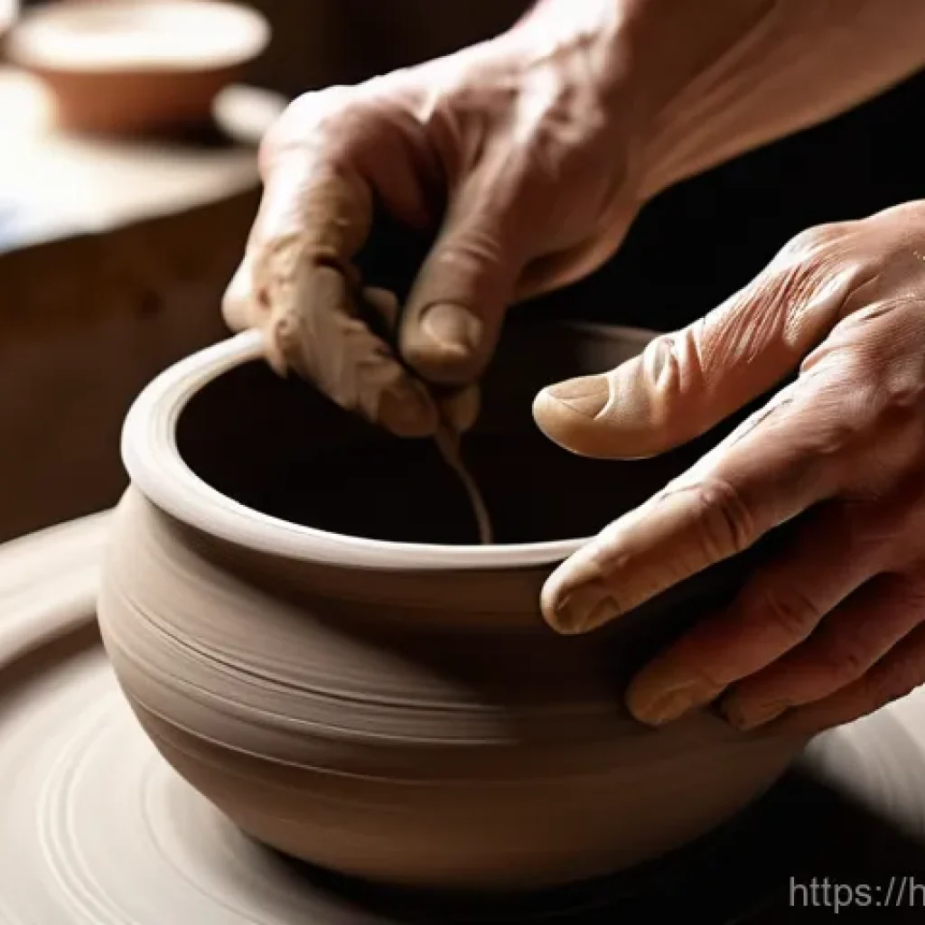 수공예 도자기 빚기 - **Prompt: The Tactile Magic of Clay**
    A close-up, high-definition photograph capturing the inten...