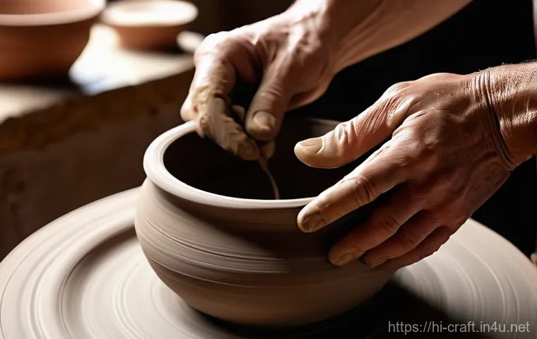수공예 도자기 빚기 - **Prompt: The Tactile Magic of Clay**
A close-up, high-definition photograph capturing the inten...