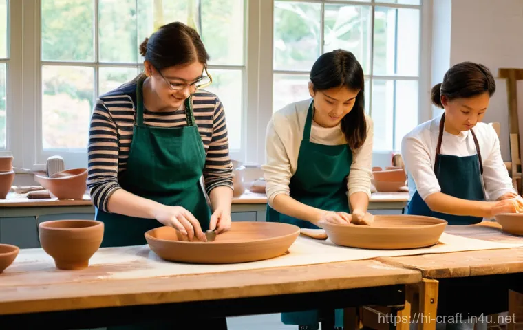 수공예 도자기 빚기 - **Prompt: The Tactile Magic of Clay**
    A close-up, high-definition photograph capturing the inten...