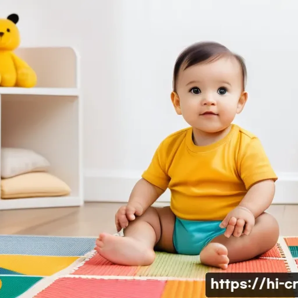 수공예 인테리어 소품 - **A toddler wearing a cloth diaper, sitting on a patterned playmat, surrounded by colorful wooden bl...