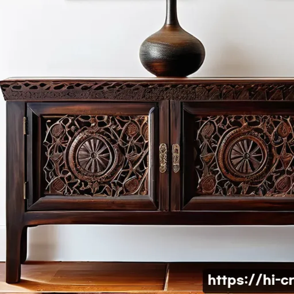 수공예 나무 장식 - A warm and inviting living room filled with exquisitely handcrafted Indian wooden decor. The central...