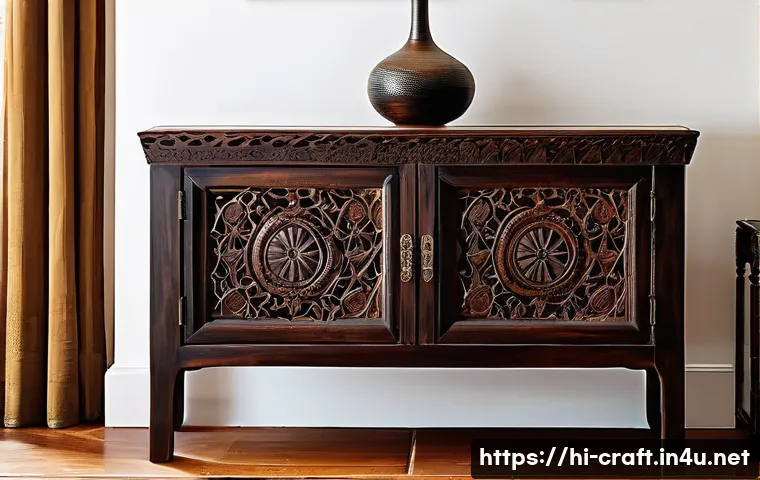 수공예 나무 장식 - A warm and inviting living room filled with exquisitely handcrafted Indian wooden decor. The central...