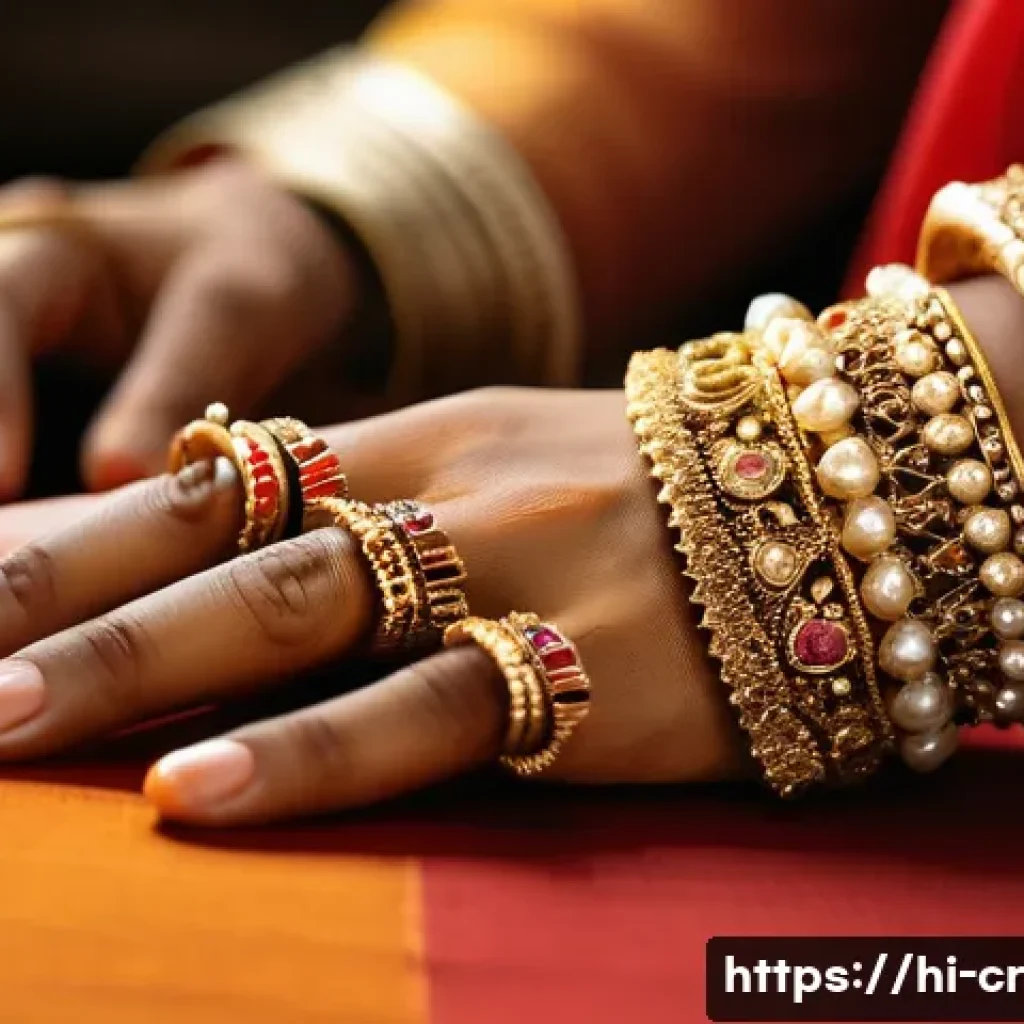 수공예 앤틱 액세서리 - A close-up image of a traditional Indian artisan’s hands delicately crafting antique jewelry by hand...