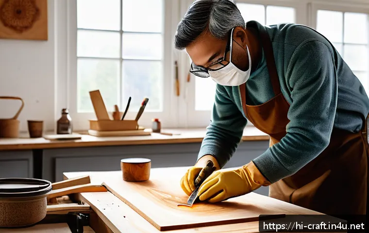 수공예 우드버닝 - A cozy workshop scene showing an artist carefully woodburning a smooth, light-colored birch wood pla...