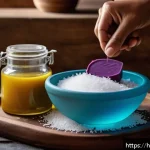 수공예 천연 비누 만들기 - A cozy, well-lit home kitchen workspace showing the natural soap-making process: a glass mixing bowl...