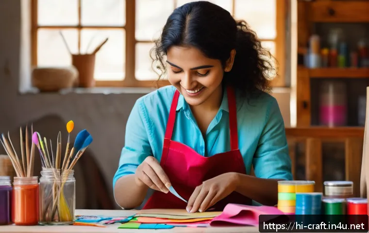 수공예 유튜브 채널 운영 - A bright, well-lit crafting workspace featuring a young Indian woman wearing casual clothing and an ...